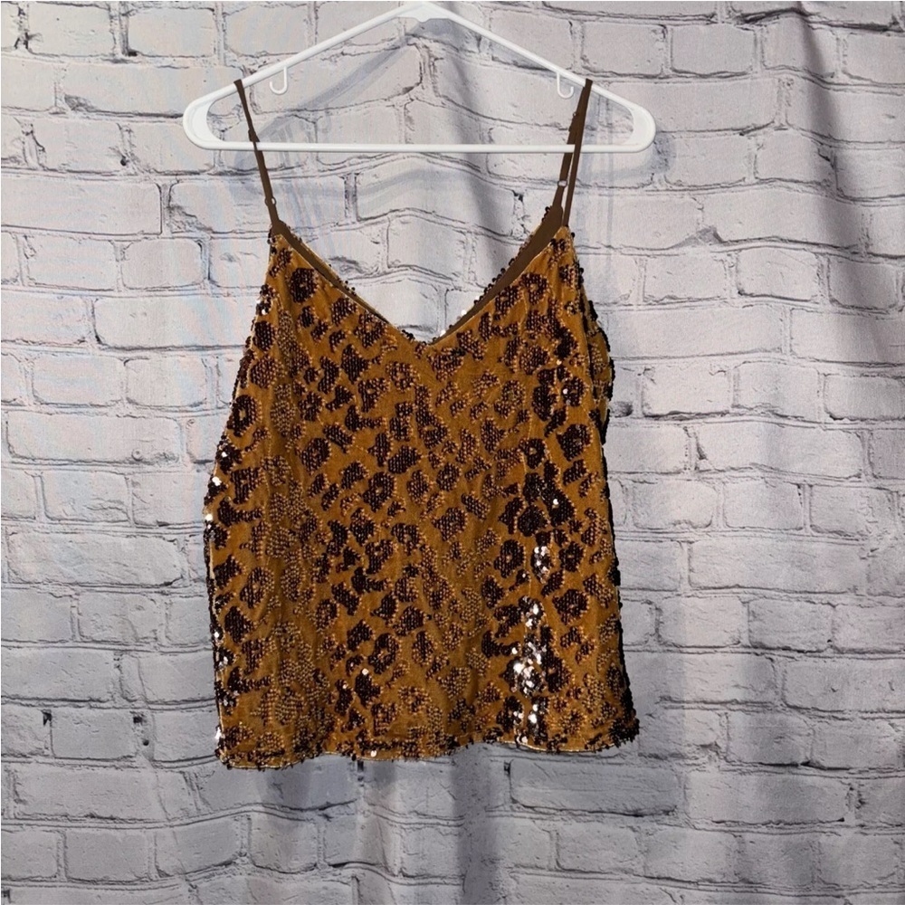 RO&DE Anthropologie Animal Sequins Cami Top Gold Stretchy Velvet Size Small - Picture 3 of 7